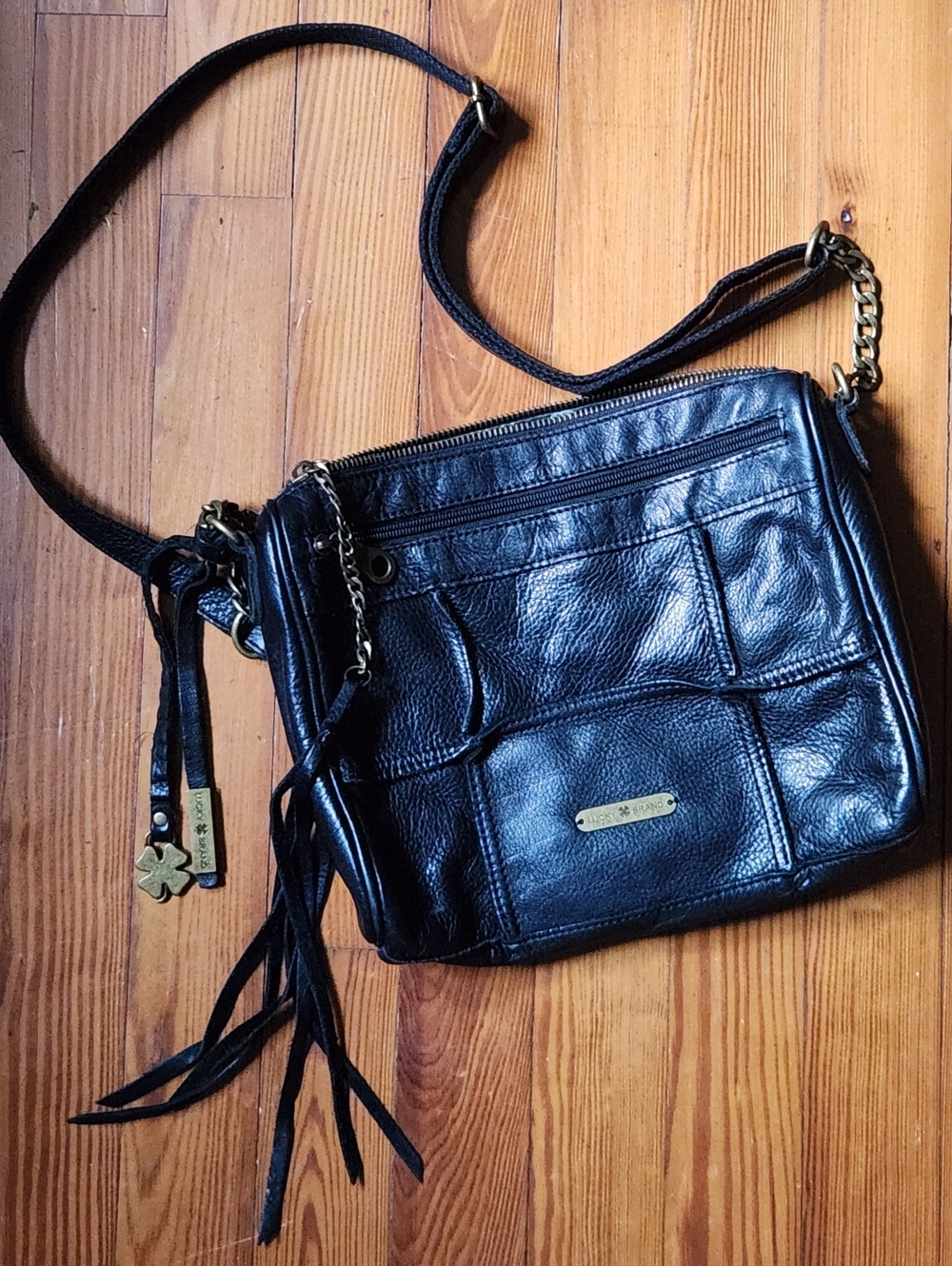 Lucky Brand Black Leather Tassel Crossbody Bag